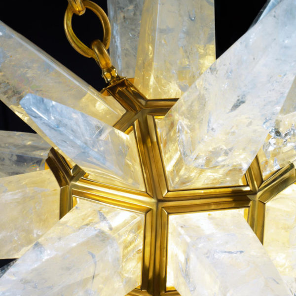 Pendant lamp in gilded bronze and rock crystal signed Alexandre Vossion, artist designer of exceptional lighting