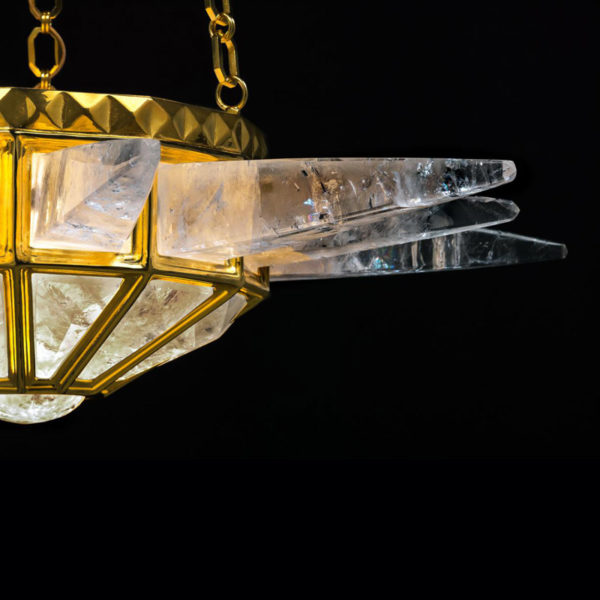 Pendant lamp in gilded bronze and rock crystal signed Alexandre Vossion, artist designer of exceptional lighting