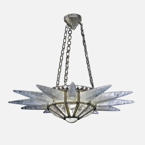 Pendant lamp in silver brass and rock crystal signed Alexandre Vossion, artist designer of exceptional lighting