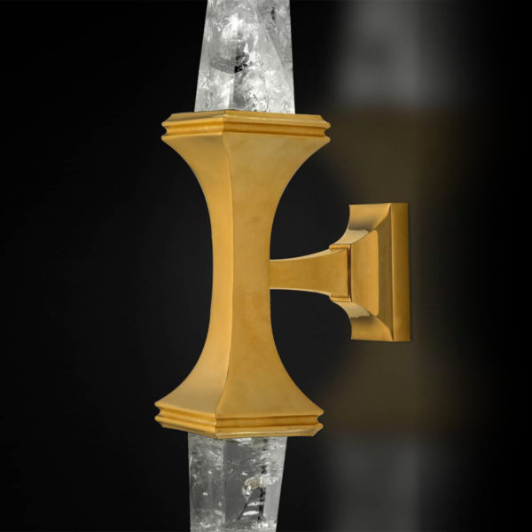 Handmade gilded brass and rock crystal sconces designed by Alexandre Vossion