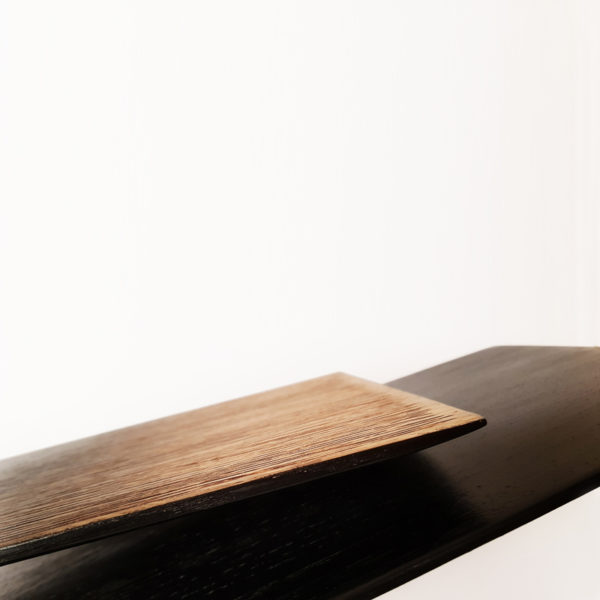 Solid oak console tinted with Indian ink by Hoon Moreau, painter, sculptor and designer