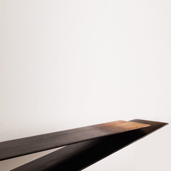 Solid oak console tinted with Indian ink by Hoon Moreau, painter, sculptor and designer