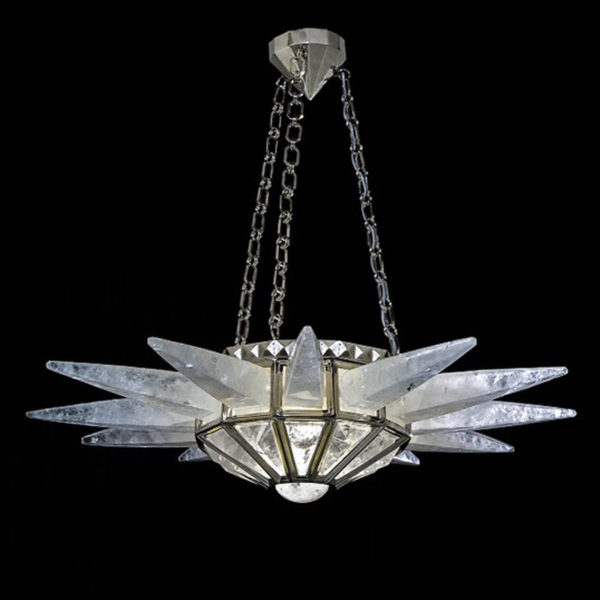 Pendant lamp in silver brass and rock crystal signed Alexandre Vossion, artist designer of exceptional lighting