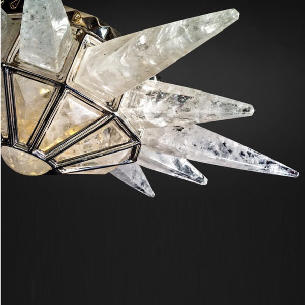 Pendant lamp in silver brass and rock crystal signed Alexandre Vossion, artist designer of exceptional lighting