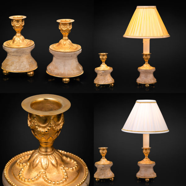 Lampe en laiton et cristal de roche fabriquées à la main imaginées par Alexandre Vossion