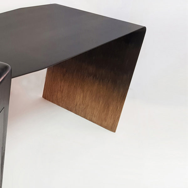 Solid oak desk tinted with Indian ink by Hoon Moreau, painter, sculptor and designer