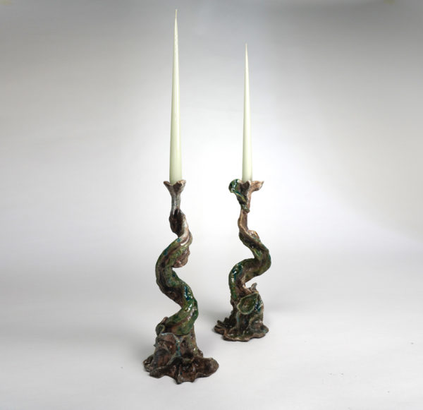 Poetic candle holder in glazed Raku ceramic, signed Bella Hunt & DDC
