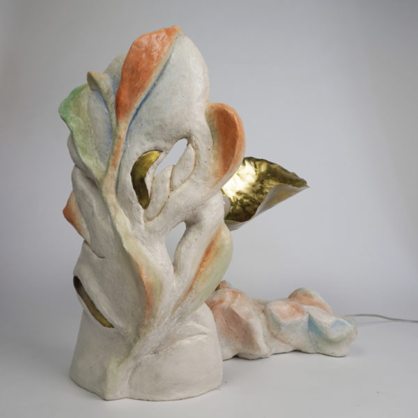 Poetic light sculpture in stucco, pigments and brass, signed Bella Hunt & DDC