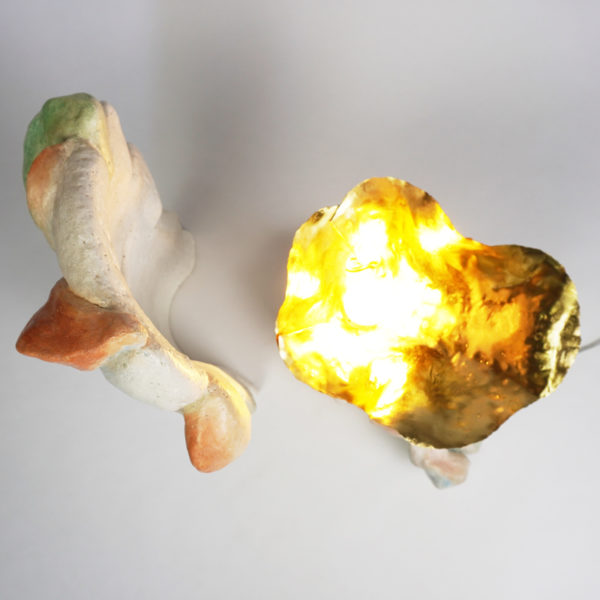 Poetic light sculpture in stucco, pigments and brass, signed Bella Hunt & DDC