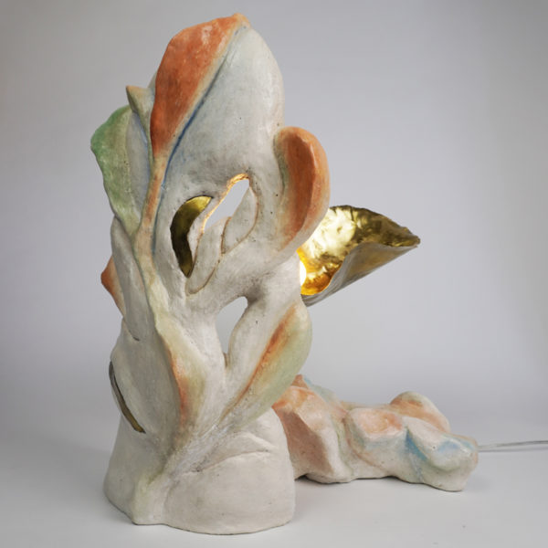 Poetic light sculpture in stucco, pigments and brass, signed Bella Hunt & DDC