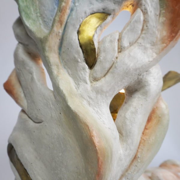 Poetic light sculpture in stucco, pigments and brass, signed Bella Hunt & DDC