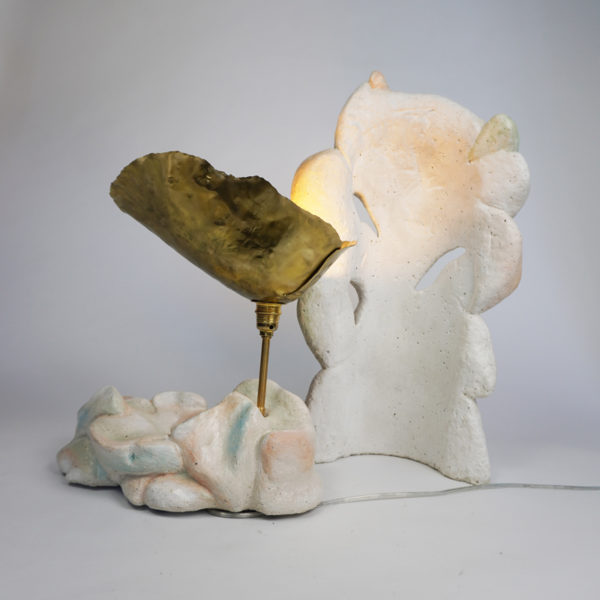 Poetic light sculpture in stucco, pigments and brass, signed Bella Hunt & DDC