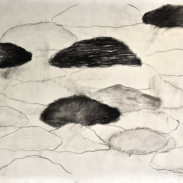 Charcoal cloud painting on oiled paper signed Beatrice Pontacq