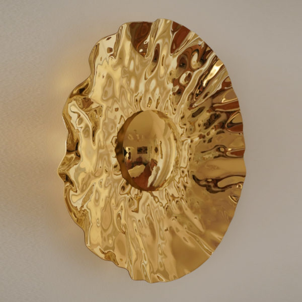 Sun sculpture in hammered brass. Unique piece signed Jonathan Soulié