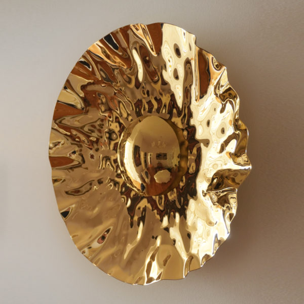 Sun sculpture in hammered brass. Unique piece signed Jonathan Soulié