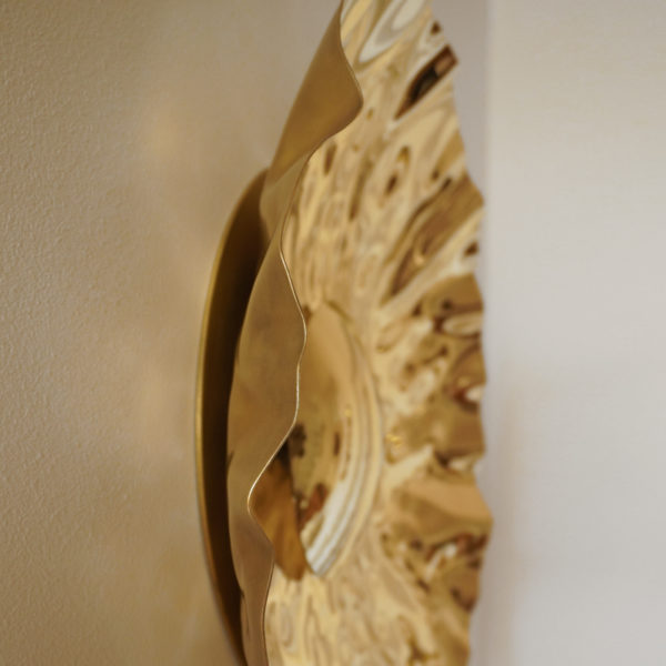 Sun sculpture in hammered brass. Unique piece signed Jonathan Soulié