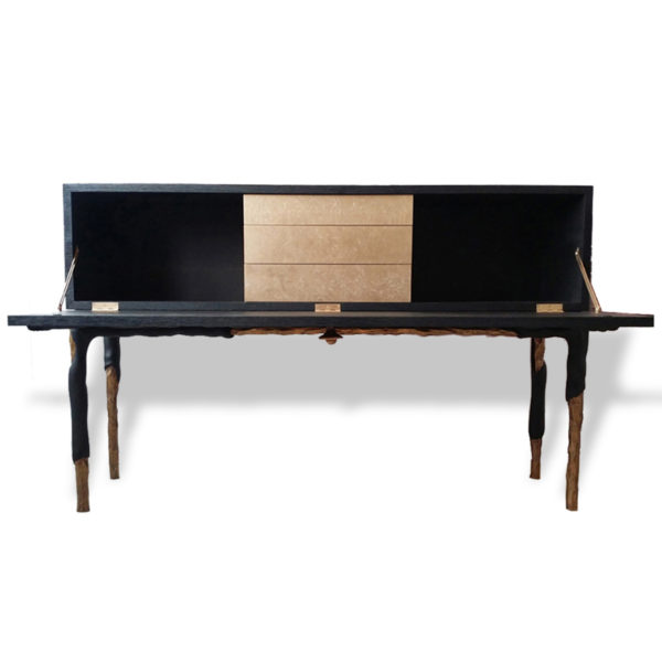 Cabinet with drawers in solid oak and bronze in solid oak and bronze signed Hoon Moreau, artist designer of furniture and exceptional objects