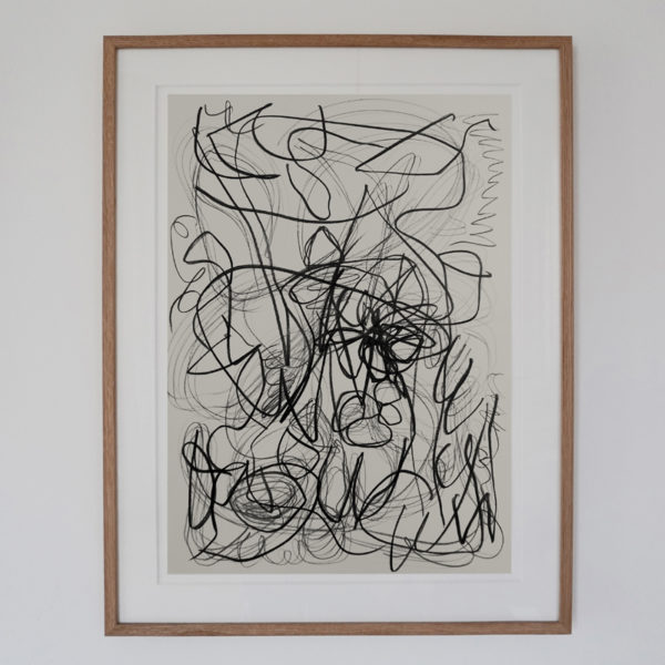 Abstract drawing with lead pencil on paper, signed Daniel Firman