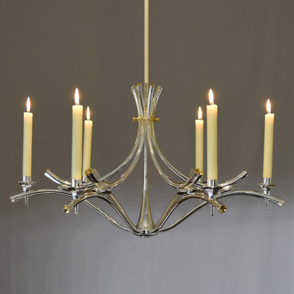 Exceptional chandelier with 6 candles in solid silver, signed Roland Daraspe