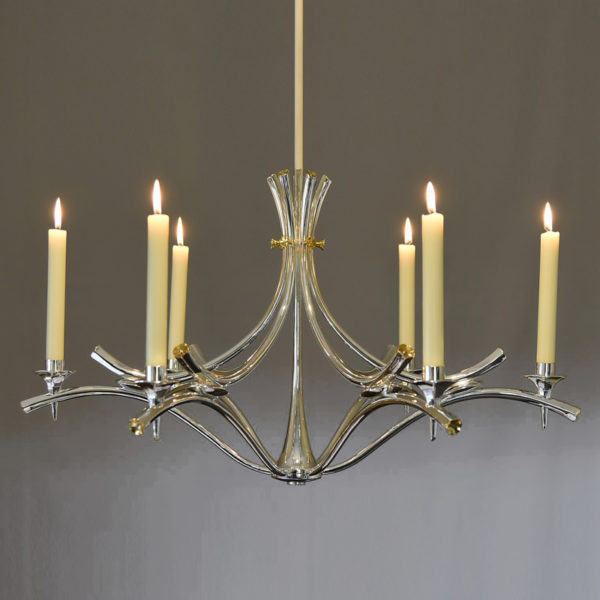 Lustre d'exception à 6 bougies en argent massif, signé Roland Daraspe