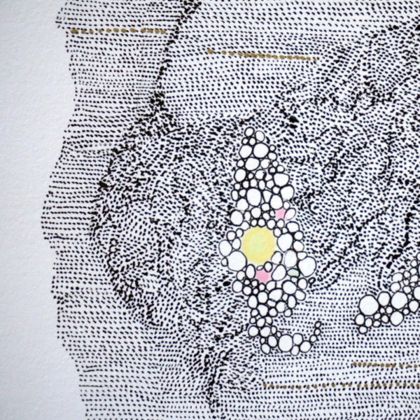 Abstract drawing in ink and felt on paper signed Marie-Pierre Biau