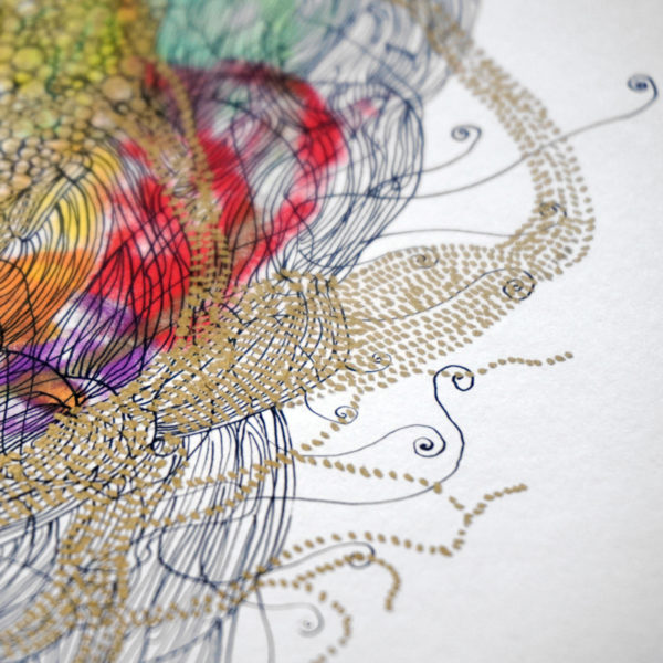 Dessin abstrait à l'encre et feutre sur papier signé Marie-Pierre Biau