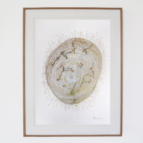 Abstract drawing in ink and felt on paper signed Marie-Pierre Biau