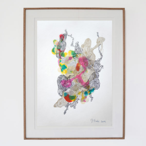 Abstract drawing in ink and felt on paper signed Marie-Pierre Biau