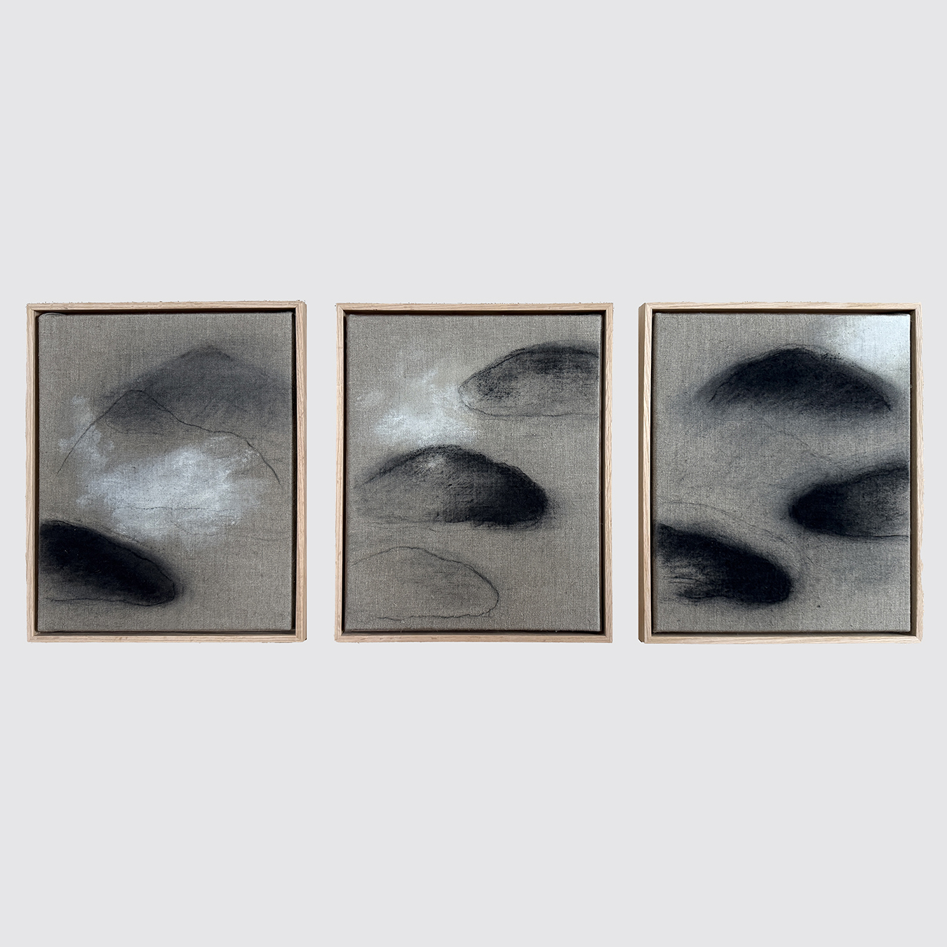 TRIPTYCH BLACK CLOUDS ON LINEN